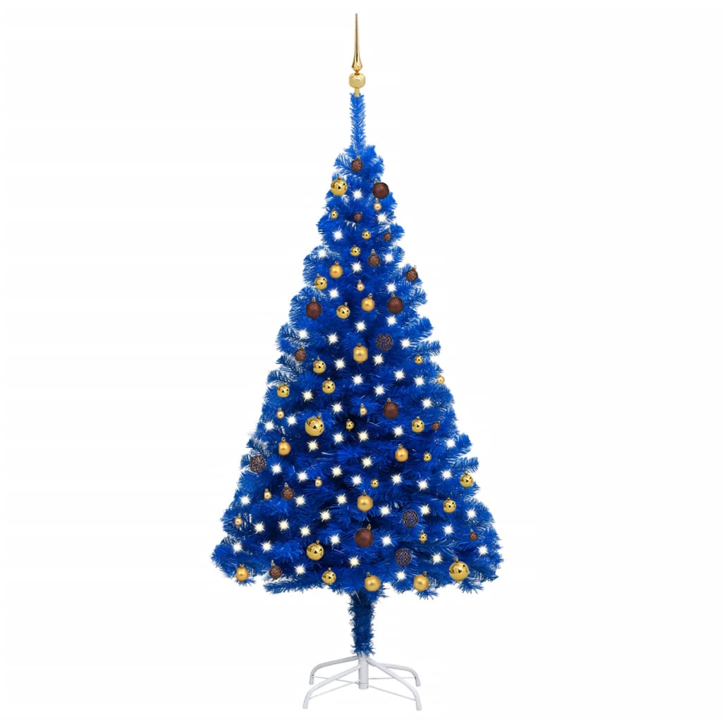 vidaXL Dirbtinė Kalėdų eglutė su žaisliukais, mėlyna, 210cm, PVC