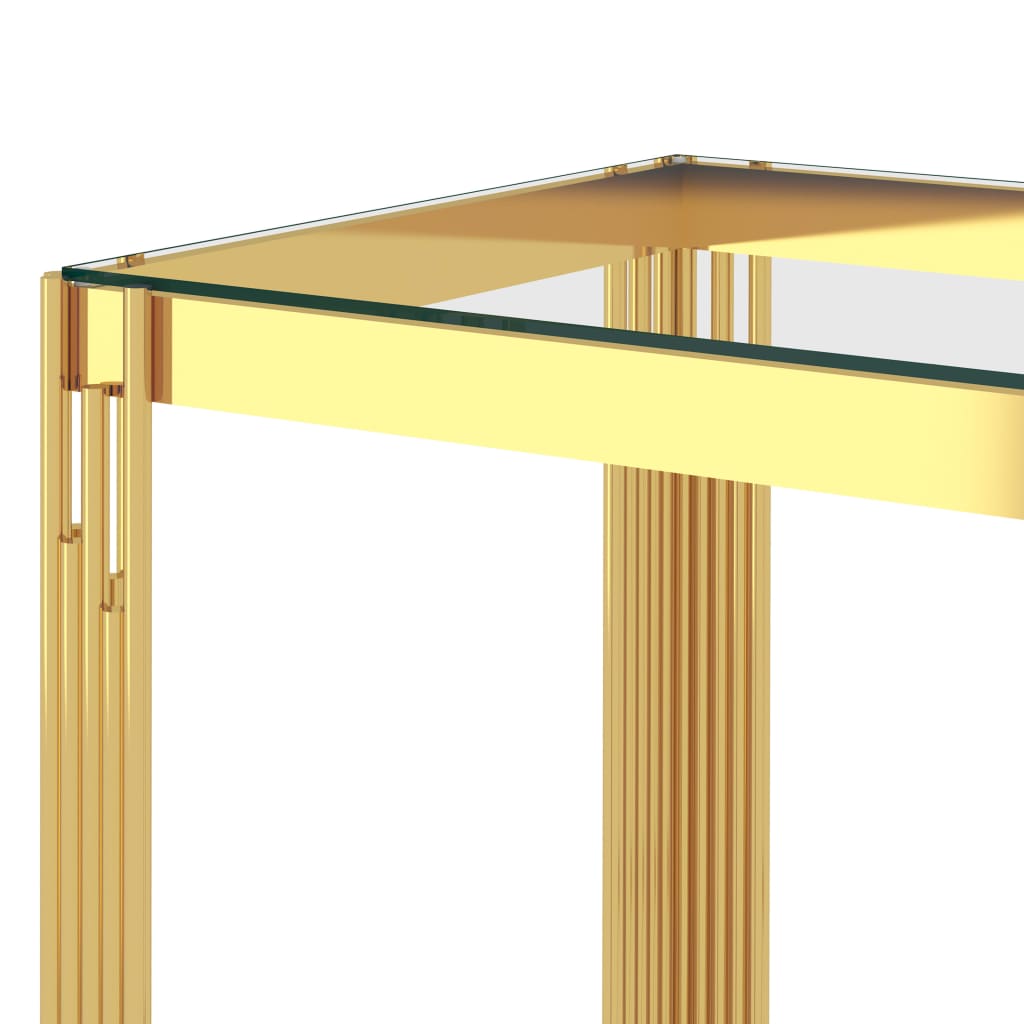 vidaXL Kavos staliukas, auksinis, 55x55x55cm, plienas ir stiklas