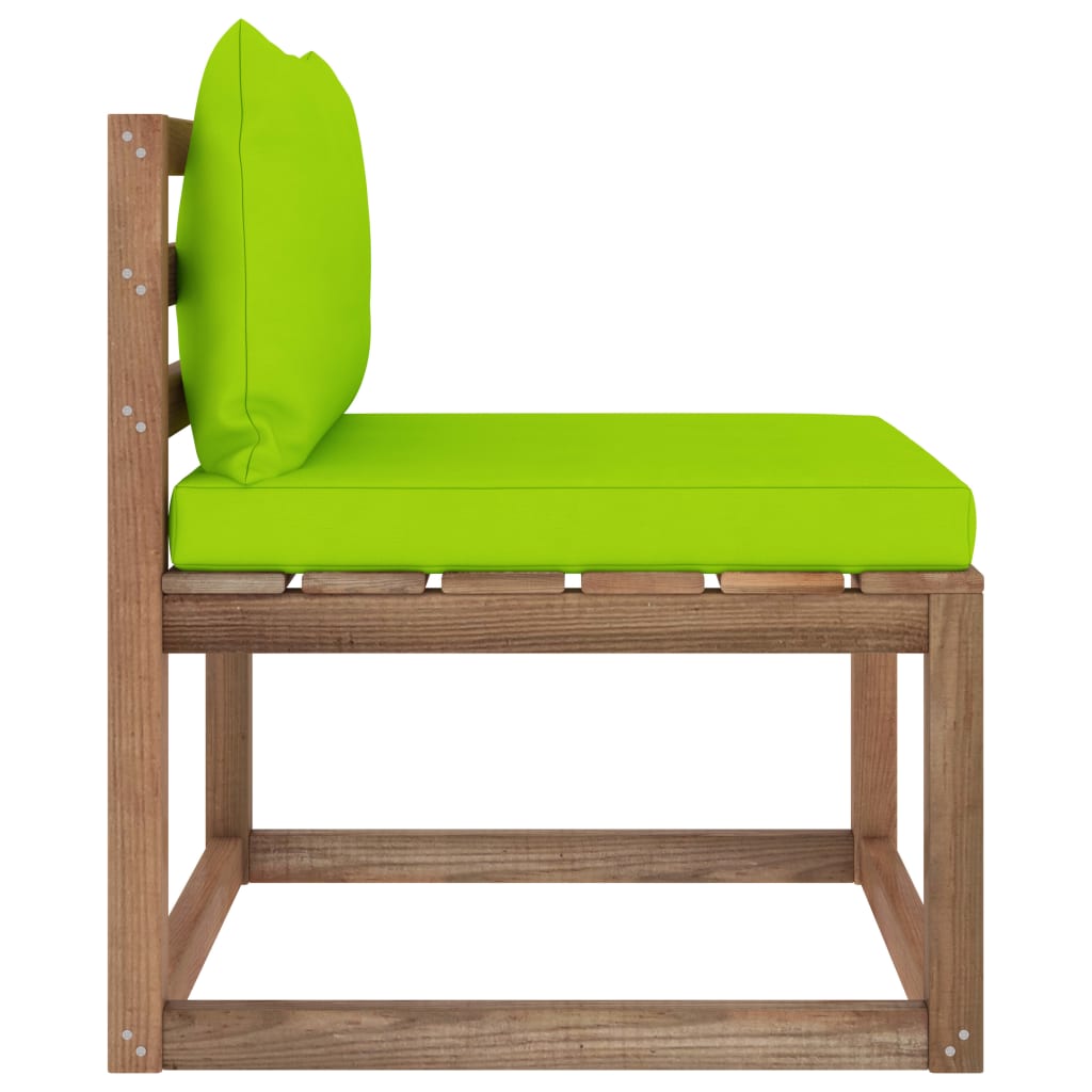vidaXL Vidurinė sodo sofos dalis iš palečių su žaliomis pagalvėlėmis