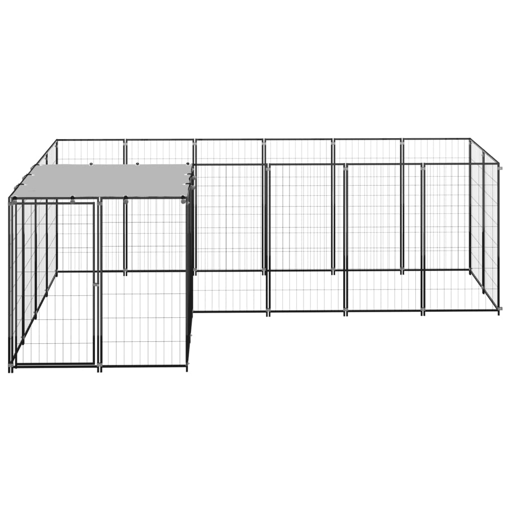 vidaXL Voljeras šunims, juodos spalvos, 4,84 m², plienas