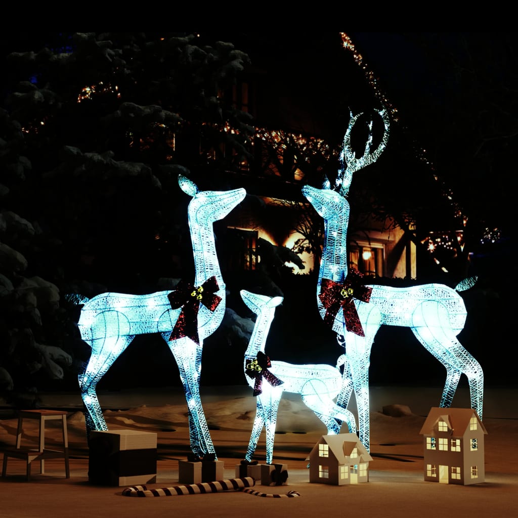 vidaXL Kalėdinė dekoracija elnių šeima, balta ir sidabrinė, 201 LED