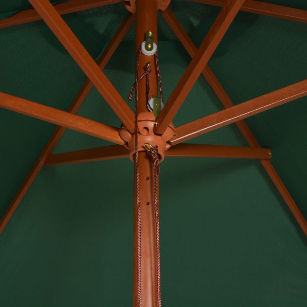 vidaXL Skėtis nuo saulės, 200x300cm, medinis kotas, žalios spalvos