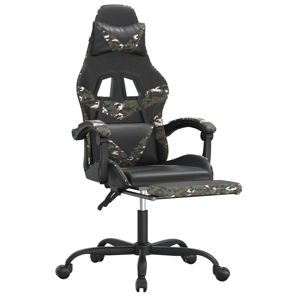 vidaXL Žaidimų kėdė su pakoja, juoda/kamufliažinė, dirbtinė oda