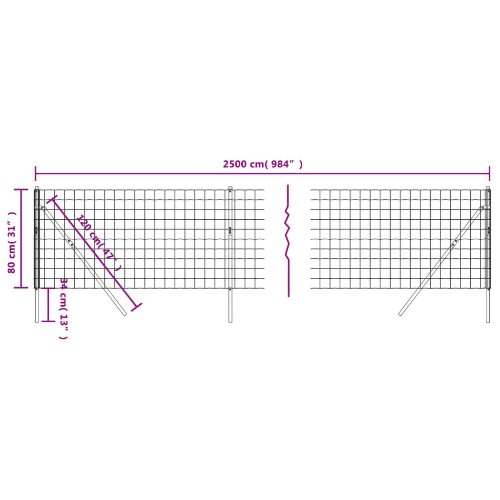 vidaXL Vielinė tinklinė tvora, antracito, 0,8x25m, plienas