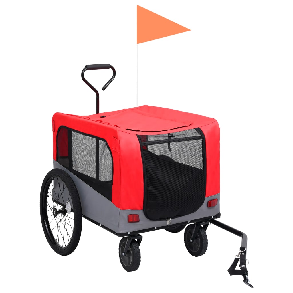 vidaXL 2-1 Dviračio priekaba/vežimėlis augintiniams, raudona/pilka
