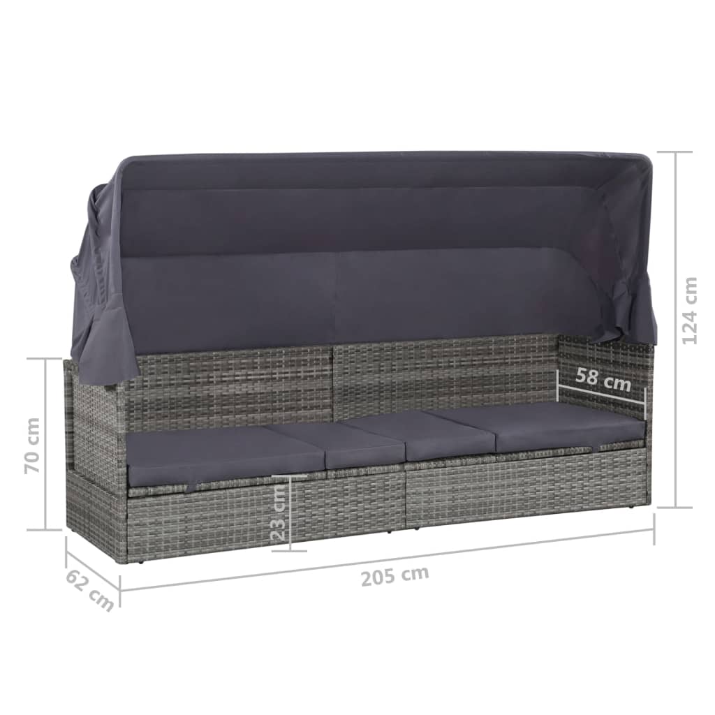 vidaXL Sodo gultas su skliautu, pilkas, 205x62cm, poliratanas