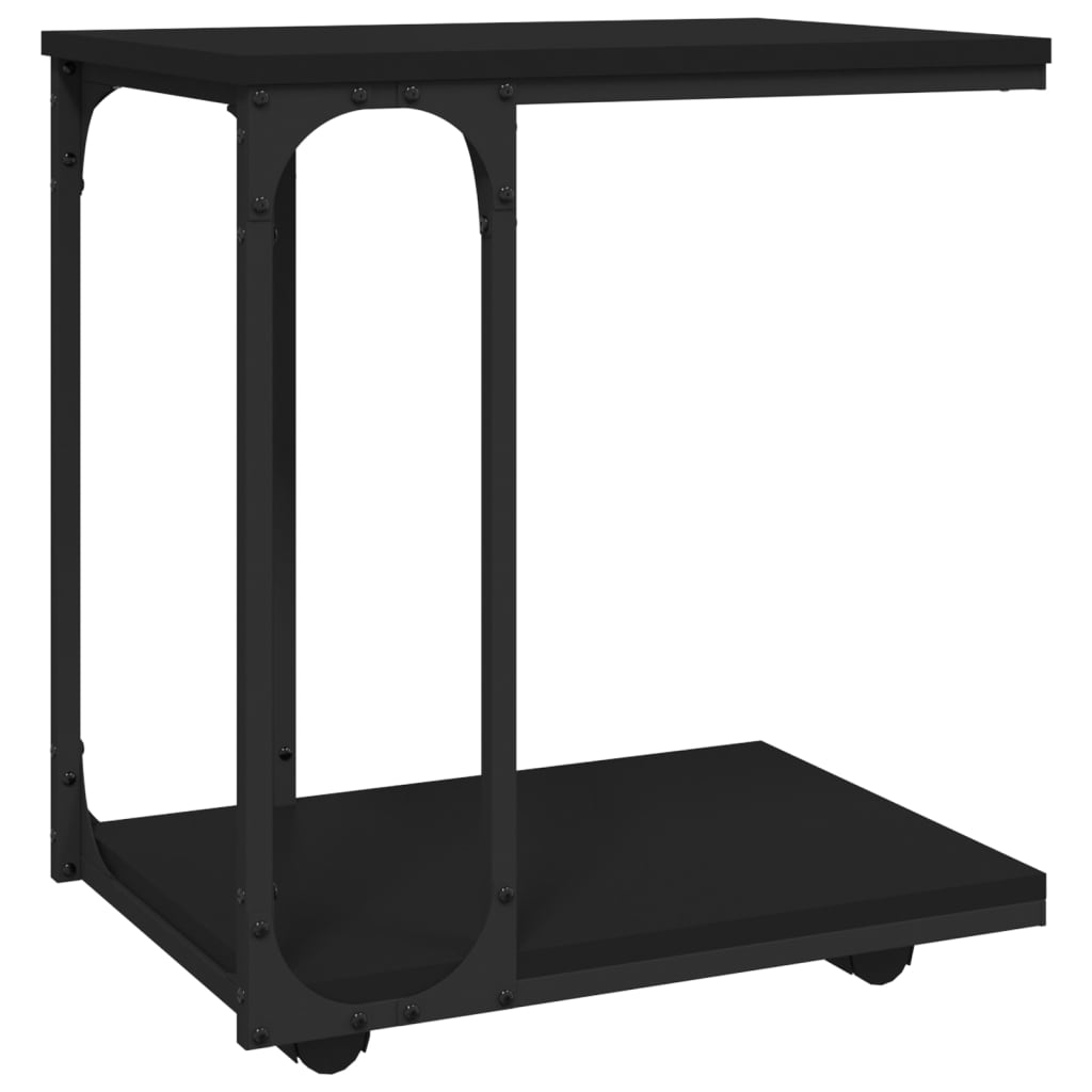 vidaXL Šoninis staliukas su ratukais, juodas, 50x35x55,5cm, mediena