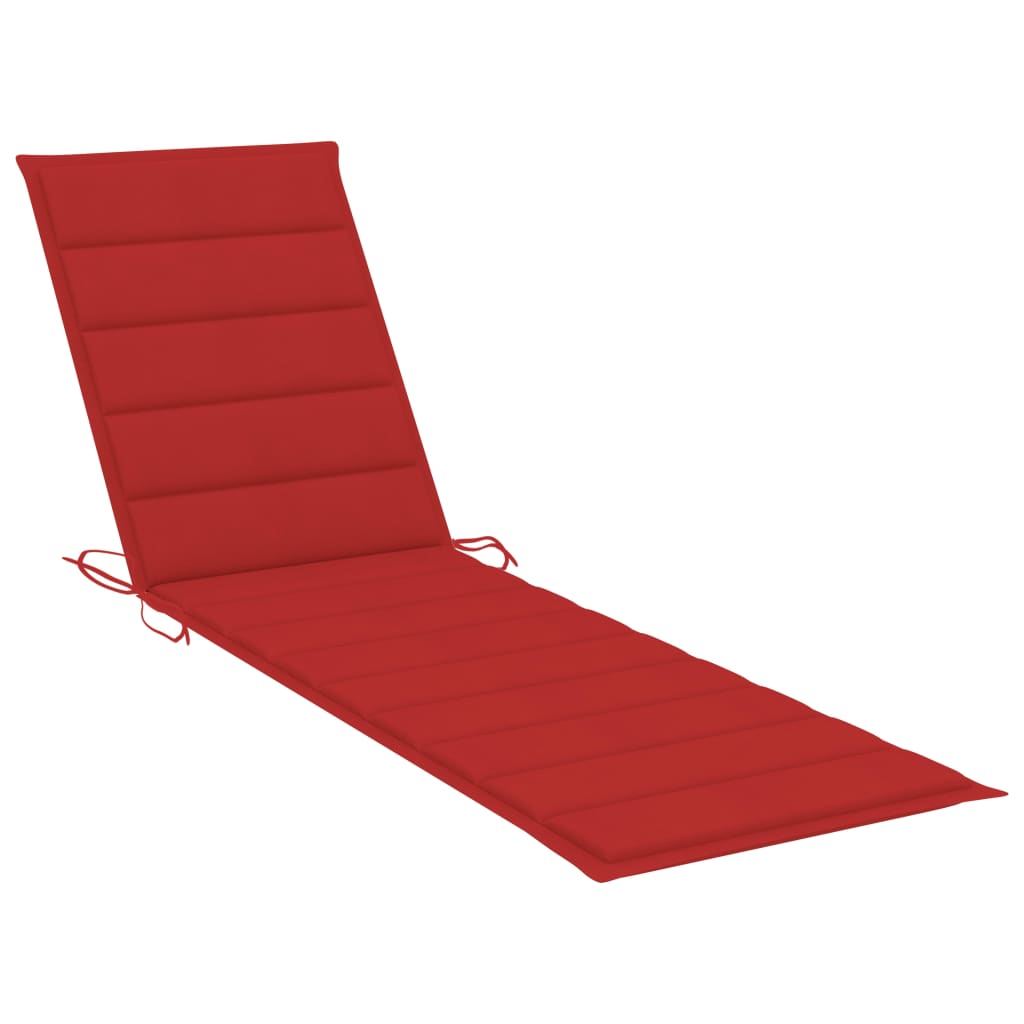 vidaXL Saulės gultas su raudonu čiužiniu, tikmedžio medienos masyvas