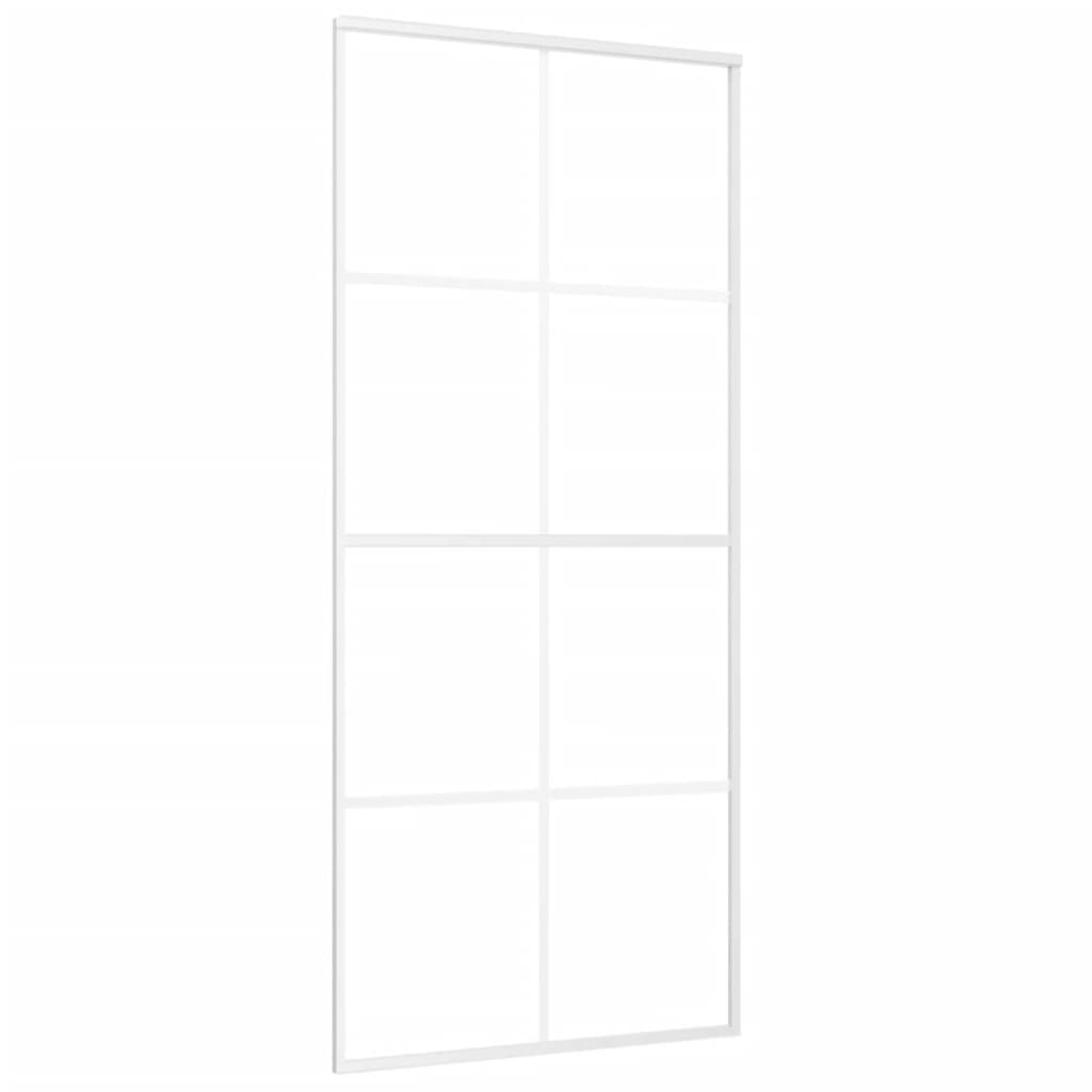 vidaXL Stumdomos durys, baltos, 90x205cm, ESG stiklas ir aliuminis