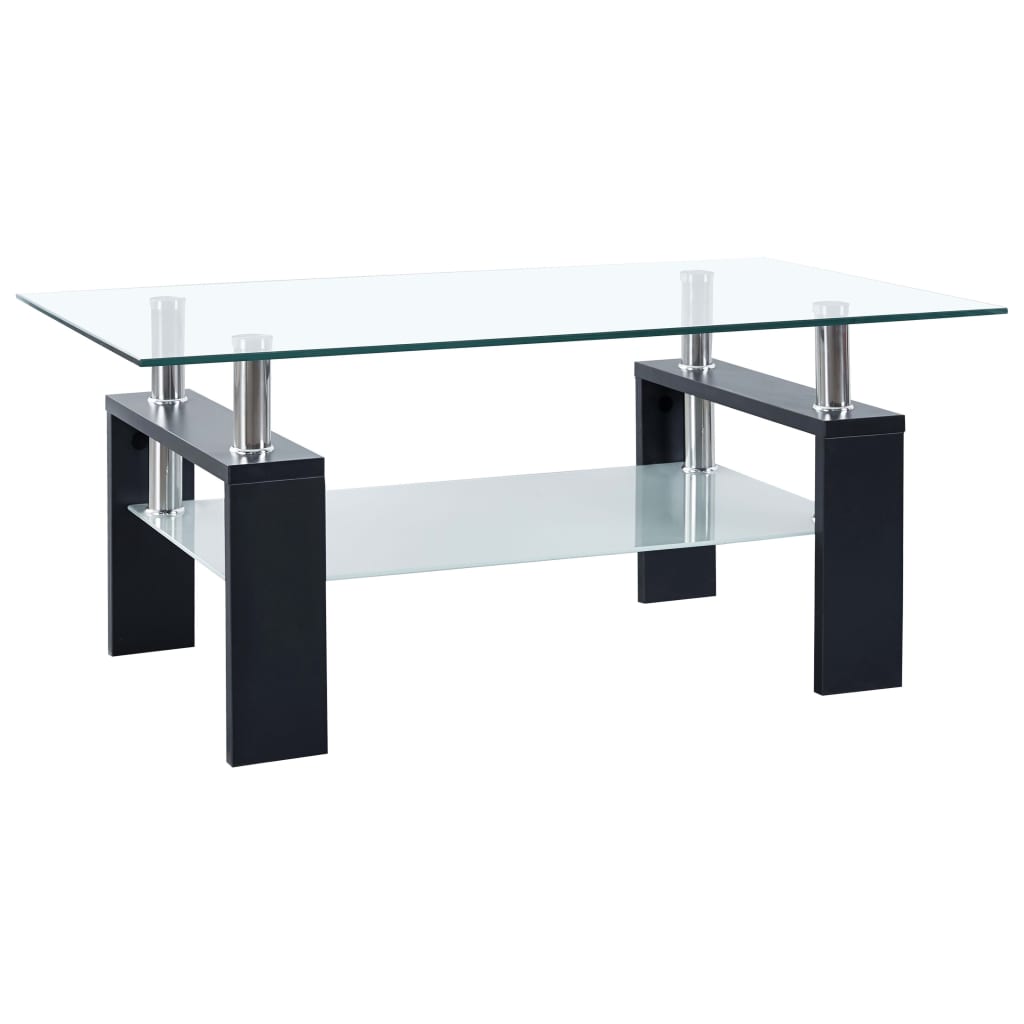 vidaXL Kavos staliukas, juodas/skaidrus, 95x55x40cm, grūdintas stiklas