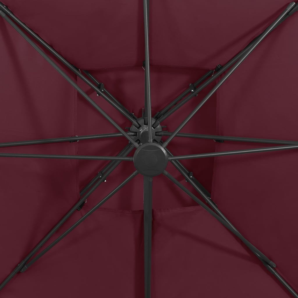 vidaXL Gembinis skėtis su dvigubu viršumi, tamsiai raudonas, 300x300cm