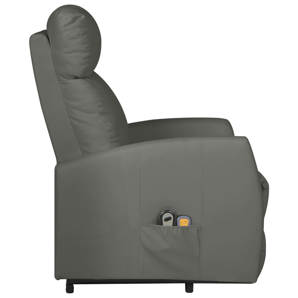 vidaXL Atsistojantis masažinis krėslas, pilkos spalvos, dirbtinė oda