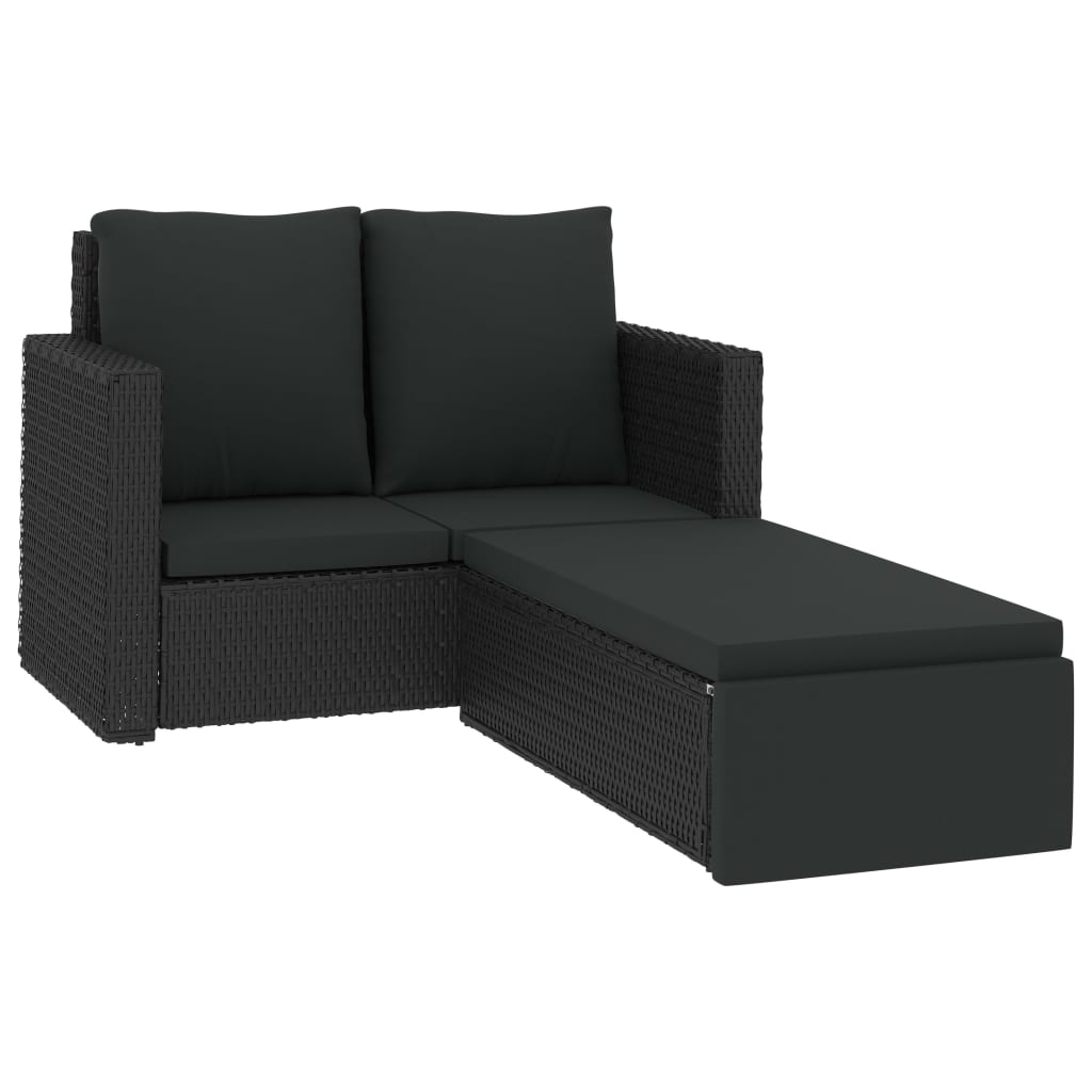 vidaXL Sodo baldų komplektas su pagalvėmis, 2 dalių, juodas, ratanas