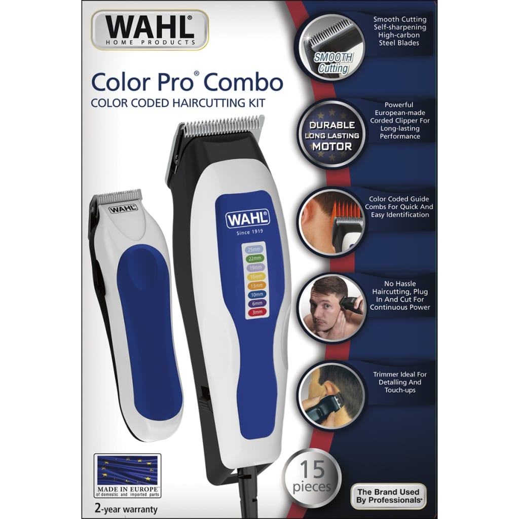 Wahl 15 vnt., profesionalus plaukų kirpimo komplektas Color Pro Combo