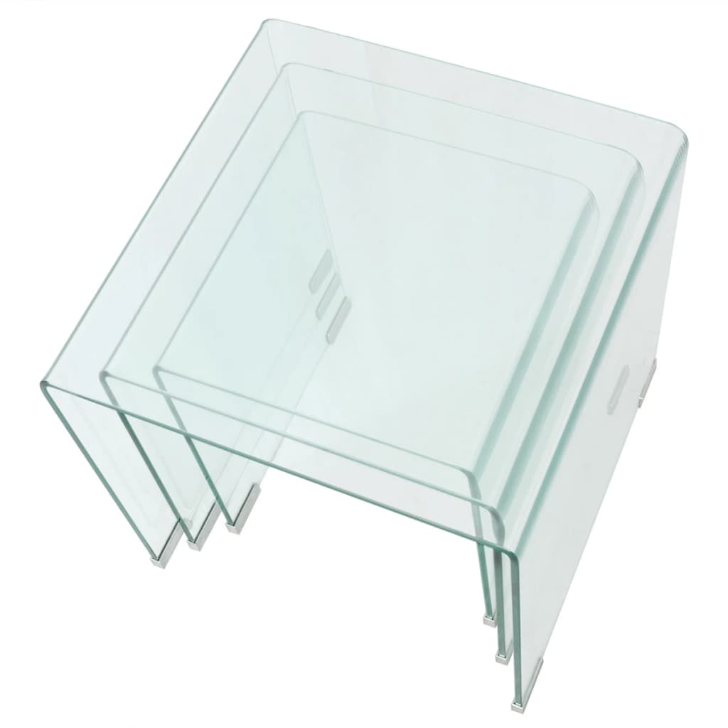 vidaXL 3 d. sustumiamų staliukų kompl., grūdintas stiklas, skaidrus