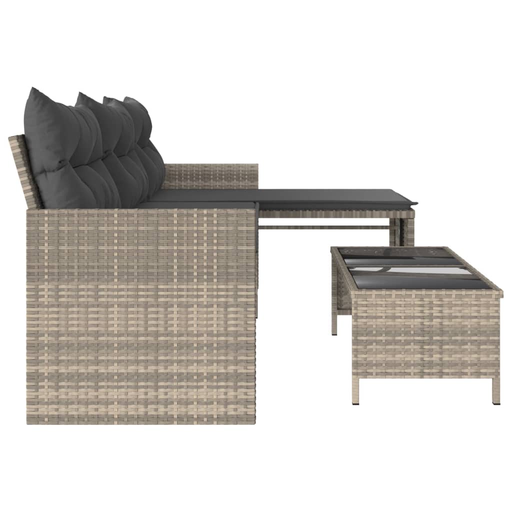 vidaXL Sodo sofa su stalu/pagalvėlėmis, pilka, poliratanas, L formos