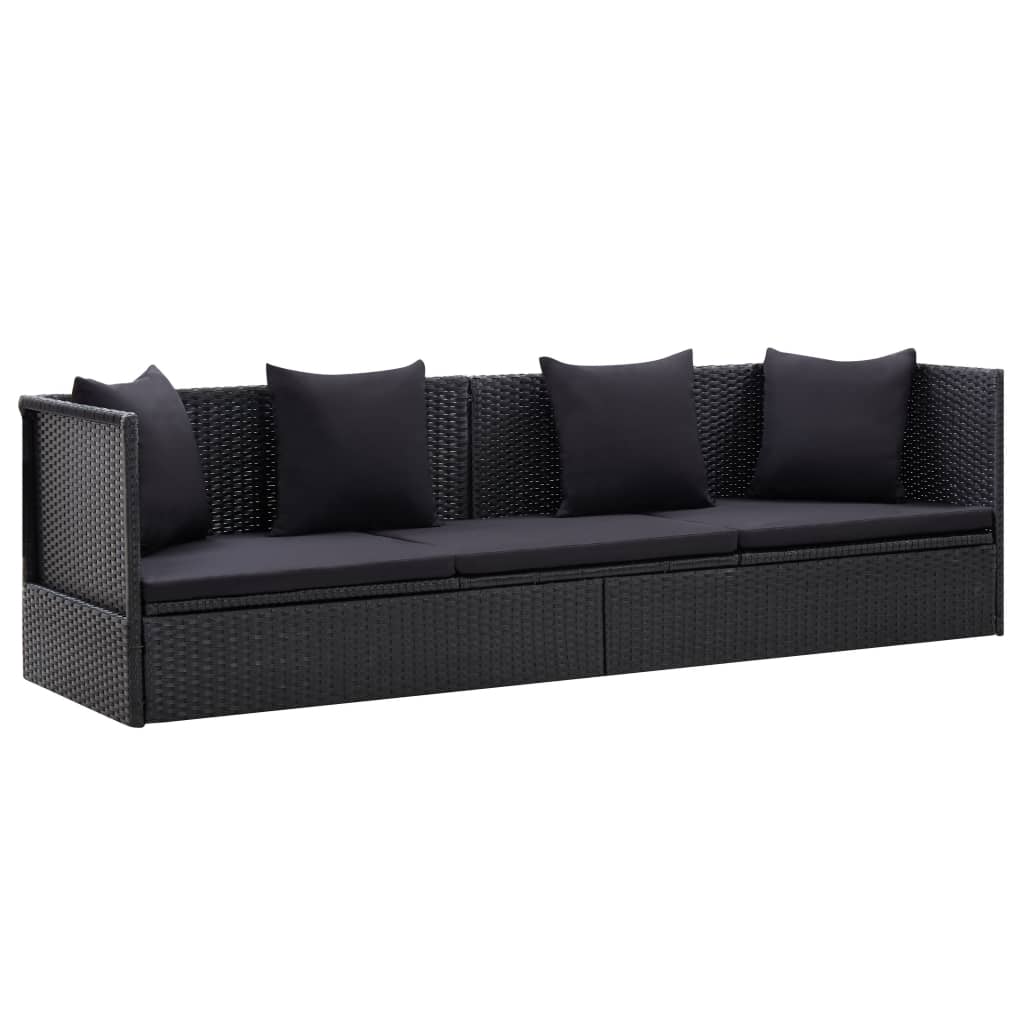 vidaXL Sodo sofa su pagalvėlėmis ir pagalvėmis, juoda, poliratanas