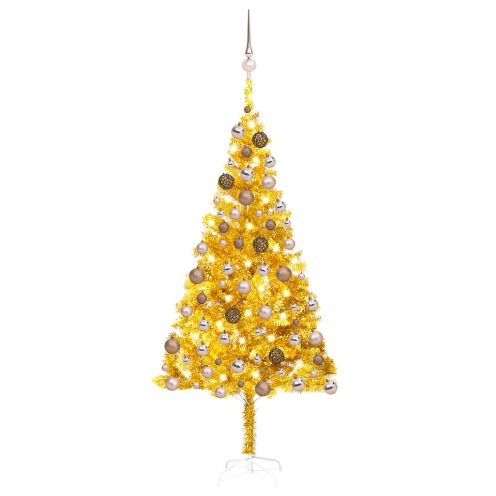 vidaXL Dirbtinė Kalėdų eglutė su žaisliukais, auksinė, 180cm, PET