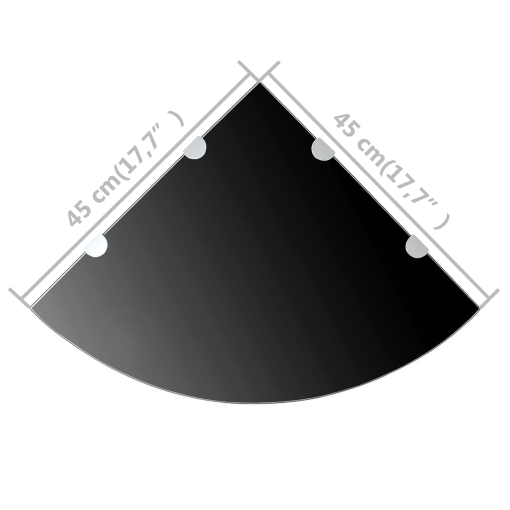 vidaXL Kampinės lentynos, 2vnt., juodos, 45x45cm, stiklas