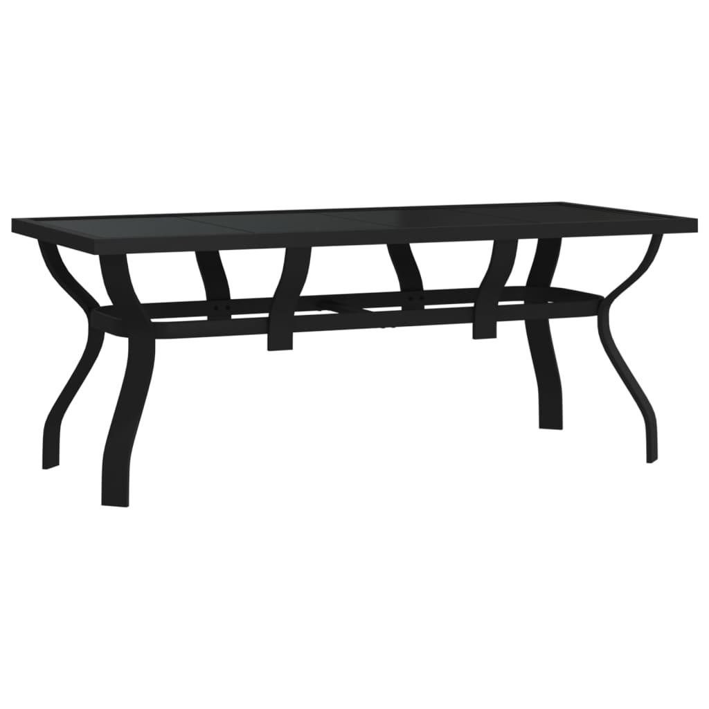 vidaXL Sodo stalas, juodos spalvos, 180x80x70cm, plienas ir stiklas