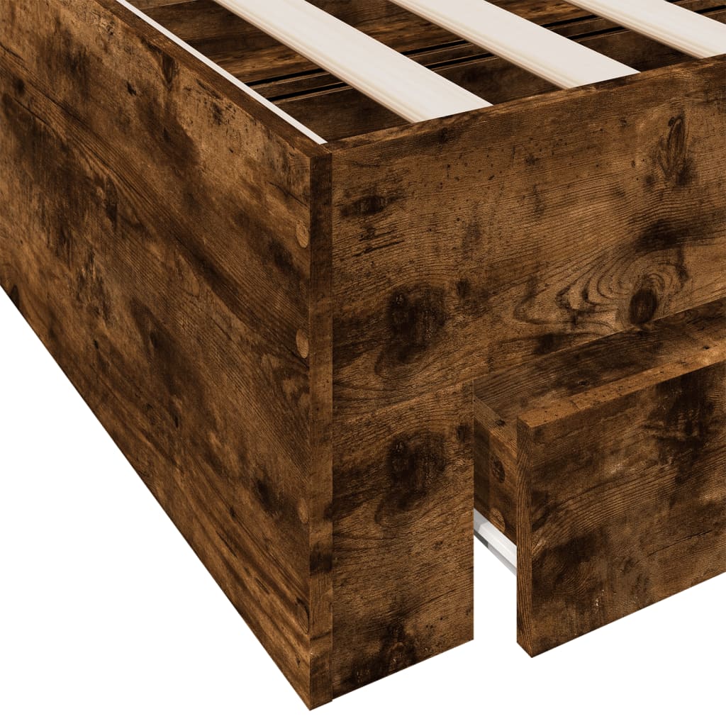 vidaXL Lovos rėmas su stalčiais, dūminio ąžuolo, 90x190cm, mediena