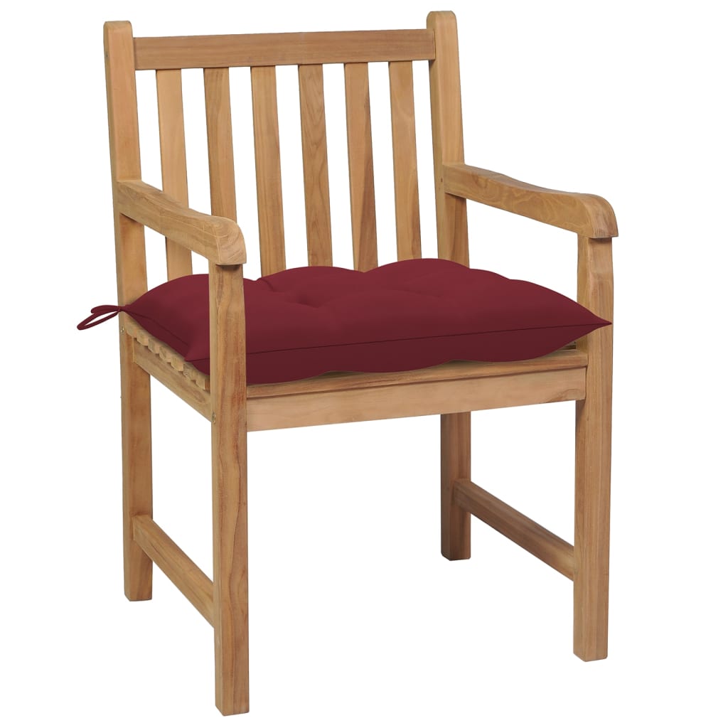 vidaXL Sodo kėdės su vyno raudonomis pagalvėlėmis, 8vnt., tikmedis