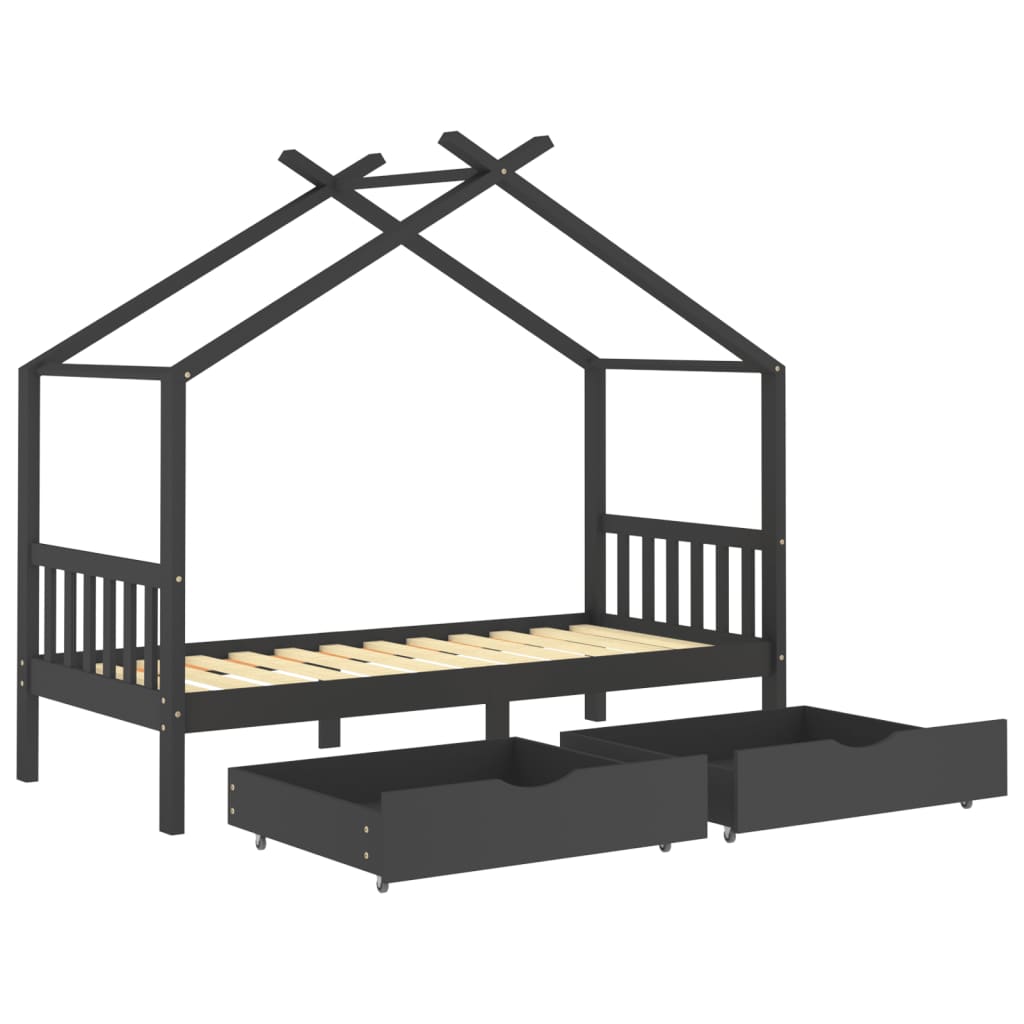 vidaXL Vaikiškos lovos rėmas su stalčiais, pilkas, 90x200cm, pušis