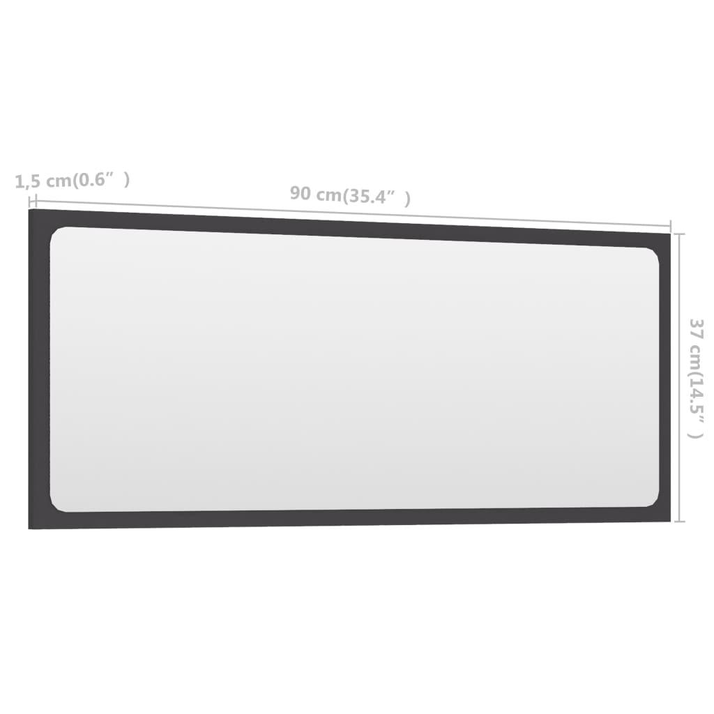 vidaXL Vonios kambario veidrodis, pilkos spalvos, 90x1,5x37cm, MDP