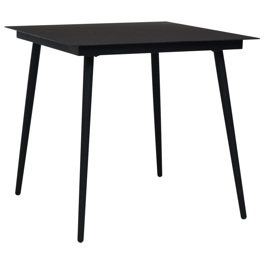 vidaXL Sodo valgomojo stalas, juodas, 80x80x74cm, plienas ir stiklas