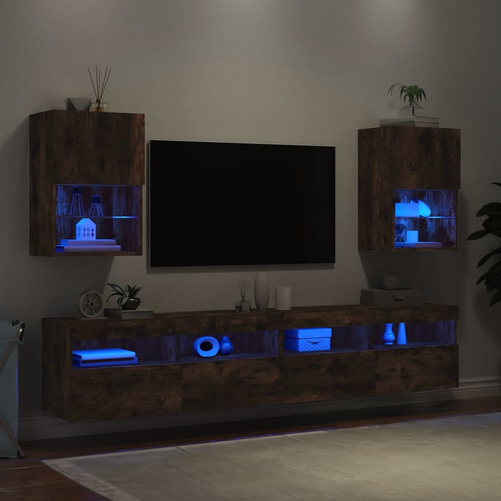 vidaXL TV spintelės su LED, 2vnt., dūminio ąžuolo, 40,5x30x60cm