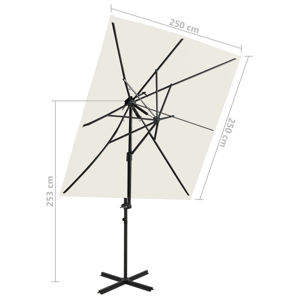 vidaXL Gembinis skėtis su dvigubu viršumi, smėlio spalvos, 250x250cm