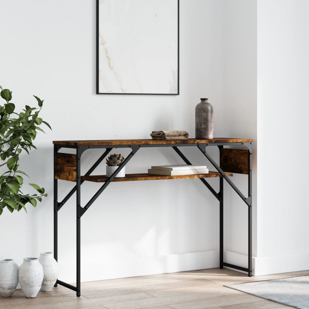 vidaXL Konsolinis staliukas su lentyna, dūminis, 105x30x75cm, mediena