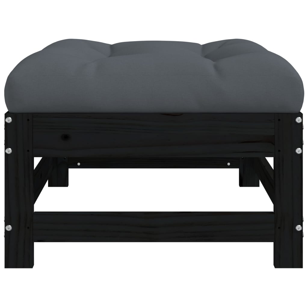 vidaXL Sodo pakoja su pagalvėle, juoda, pušies medienos masyvas