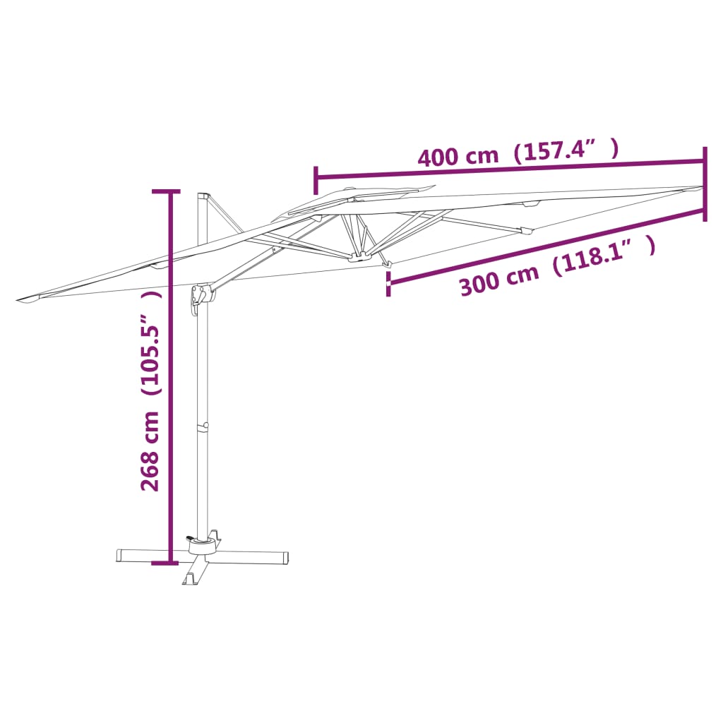 vidaXL Gembės formos skėtis su dvigubu viršumi, smėlio, 400x300cm