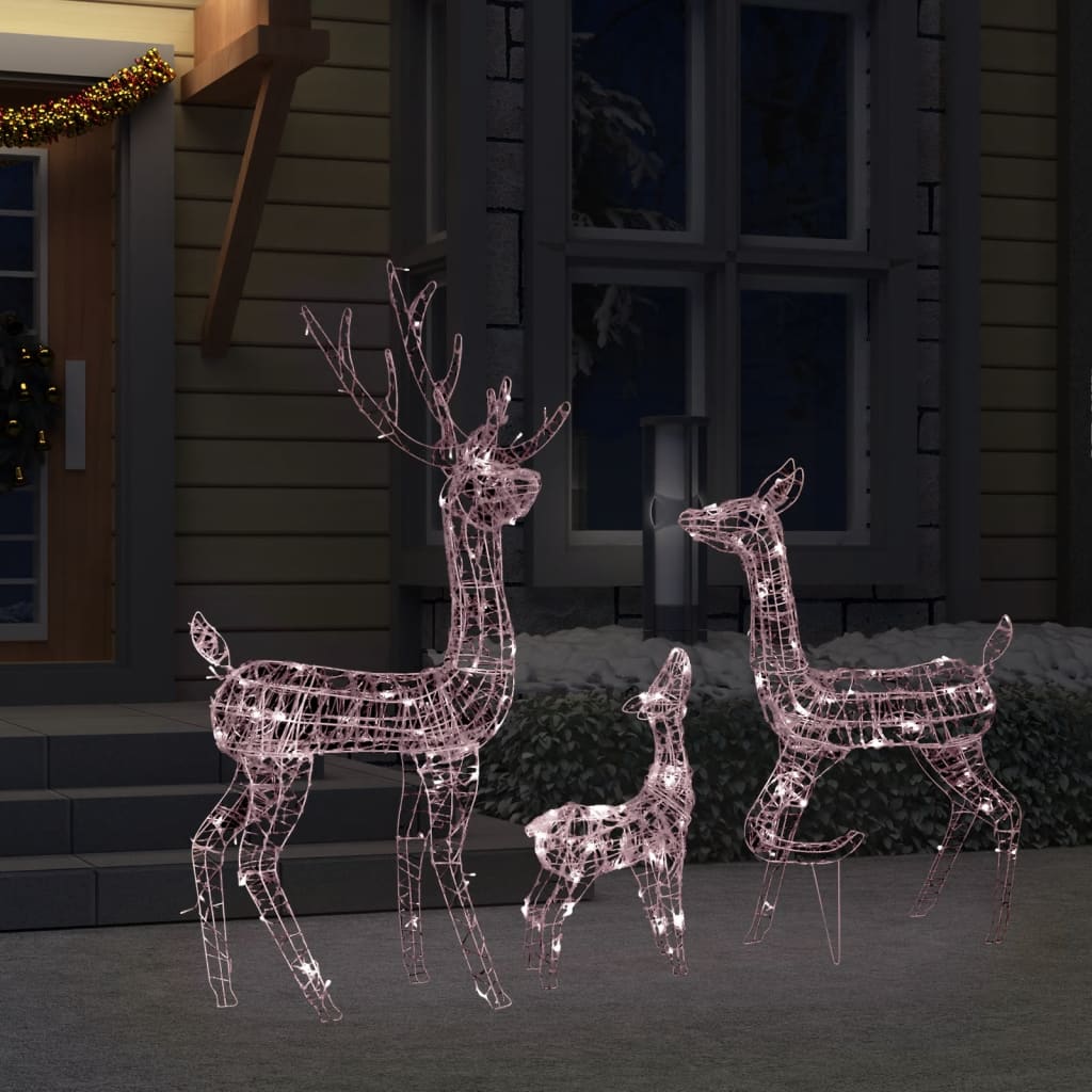 vidaXL Kalėdinė dekoracija elnių šeima, akrilas, 300 šiltų baltų LED
