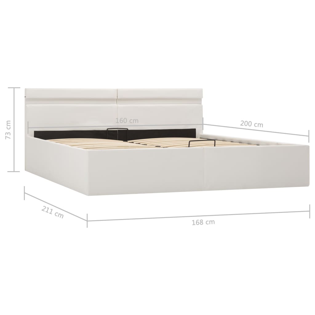 vidaXL Lovos rėmas su LED/daiktadėže, baltas, 160x200cm, dirbtinė oda