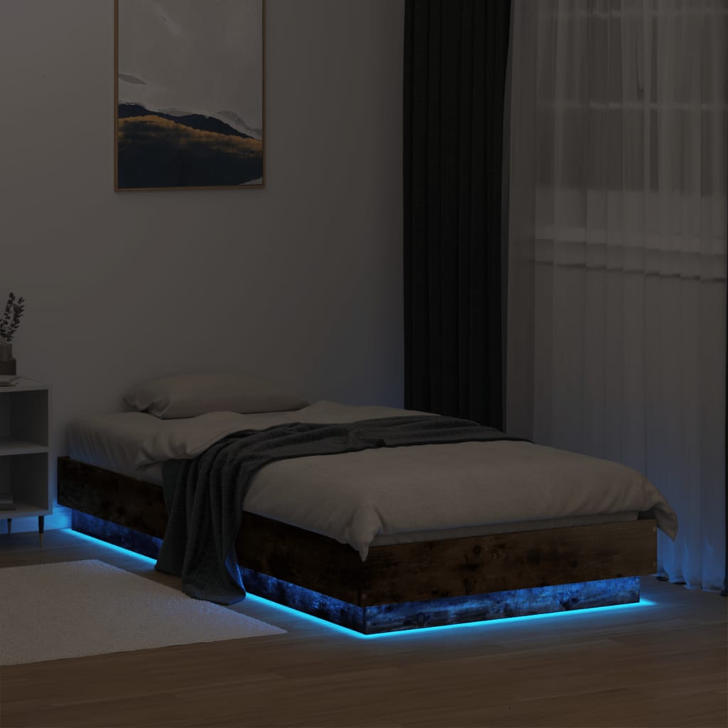 vidaXL Lovos rėmas su LED lemputėmis, dūminio ąžuolo spalvos, 75x190cm