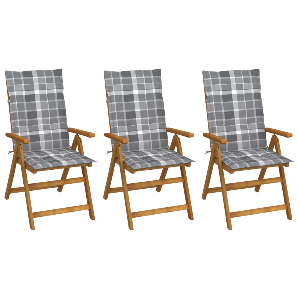 vidaXL Sulankstomos sodo kėdės su pagalvėmis, 3vnt., akacijos masyvas