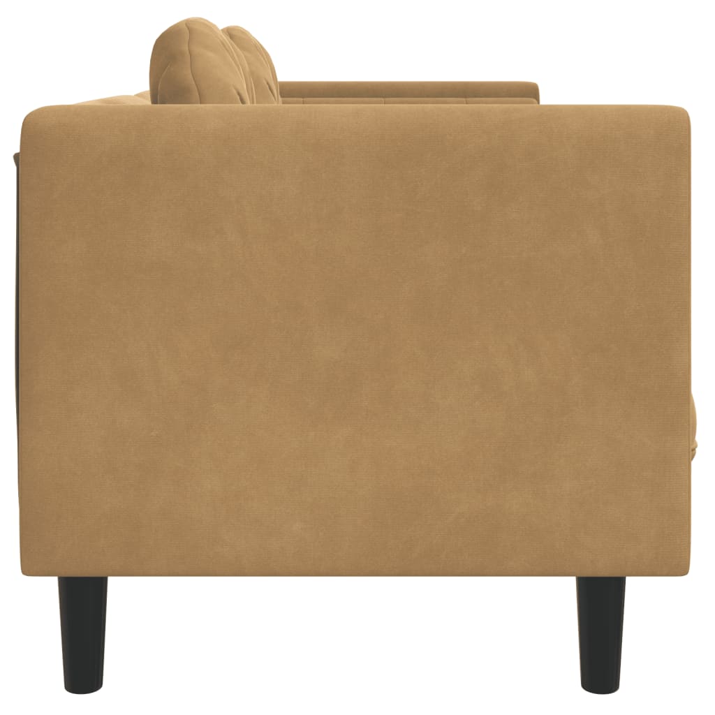 vidaXL Trivietė sofa su pagalvėlėmis, rudos spalvos, aksomas
