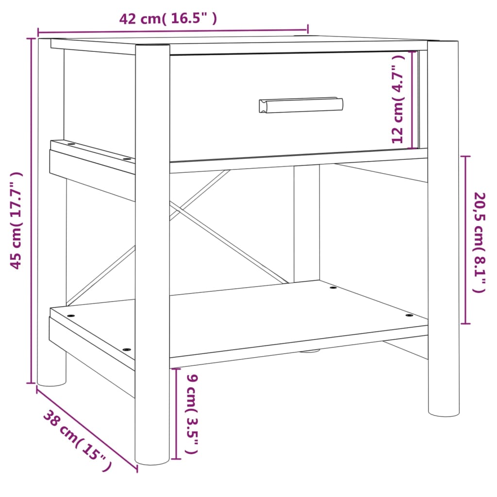 vidaXL Naktiniai staliukai, 2vnt., 42x38x45cm, apdirbta mediena
