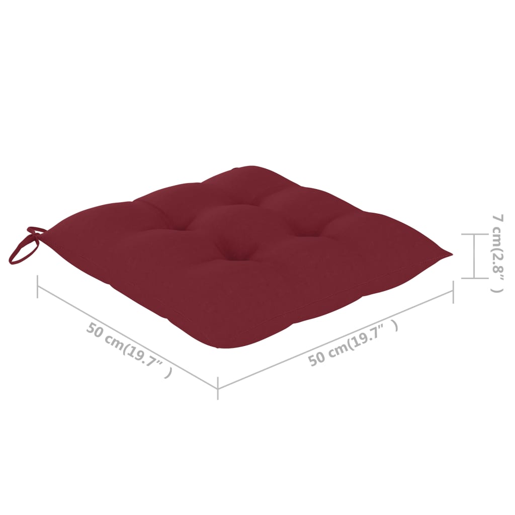 vidaXL Sodo kėdės su vyno raudonomis pagalvėlėmis, 4vnt., tikmedis