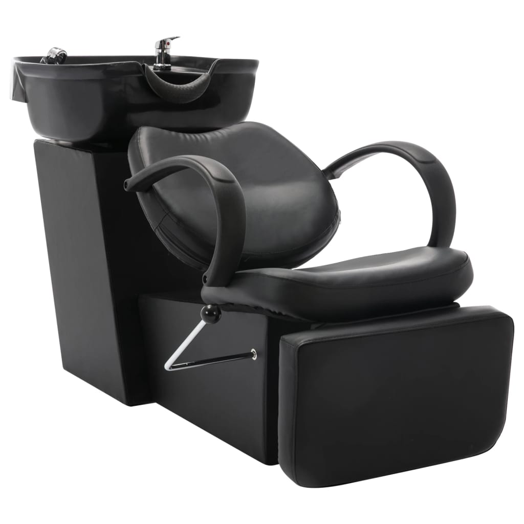 vidaXL Kirpyklos kėdė su plautuve, juodos spalvos, dirbtinė oda