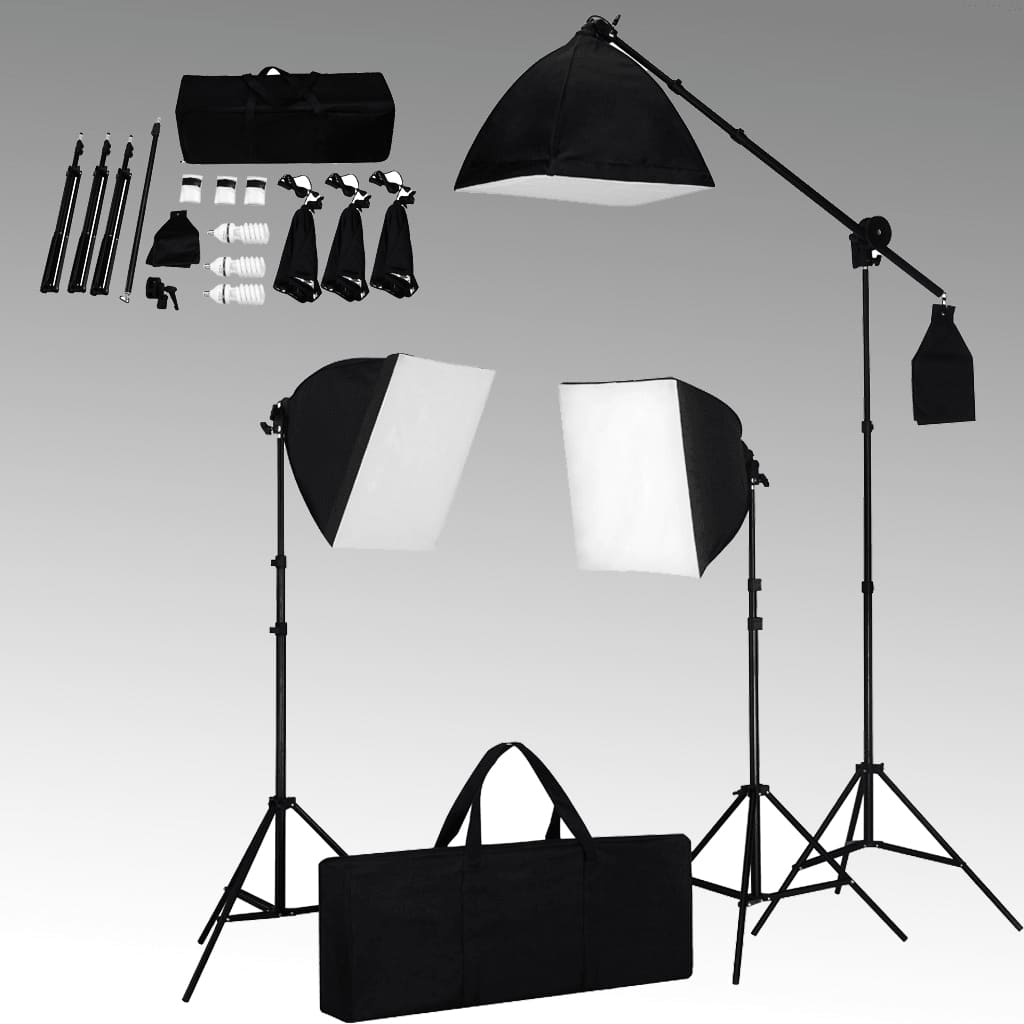 vidaXL Fotostudijos komplektas su šviesdėžėmis ir fonu