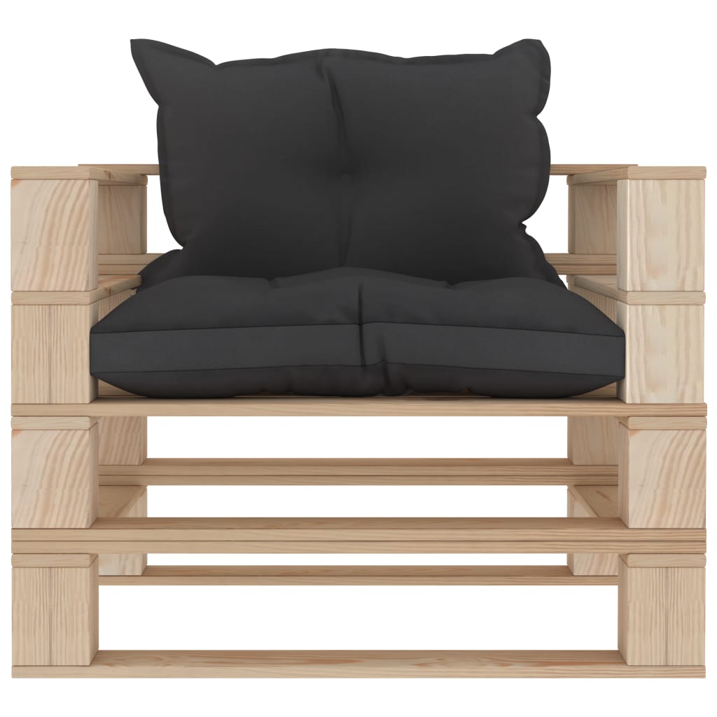 vidaXL Sodo sofa iš palečių su juodos spalvos pagalvėmis, mediena
