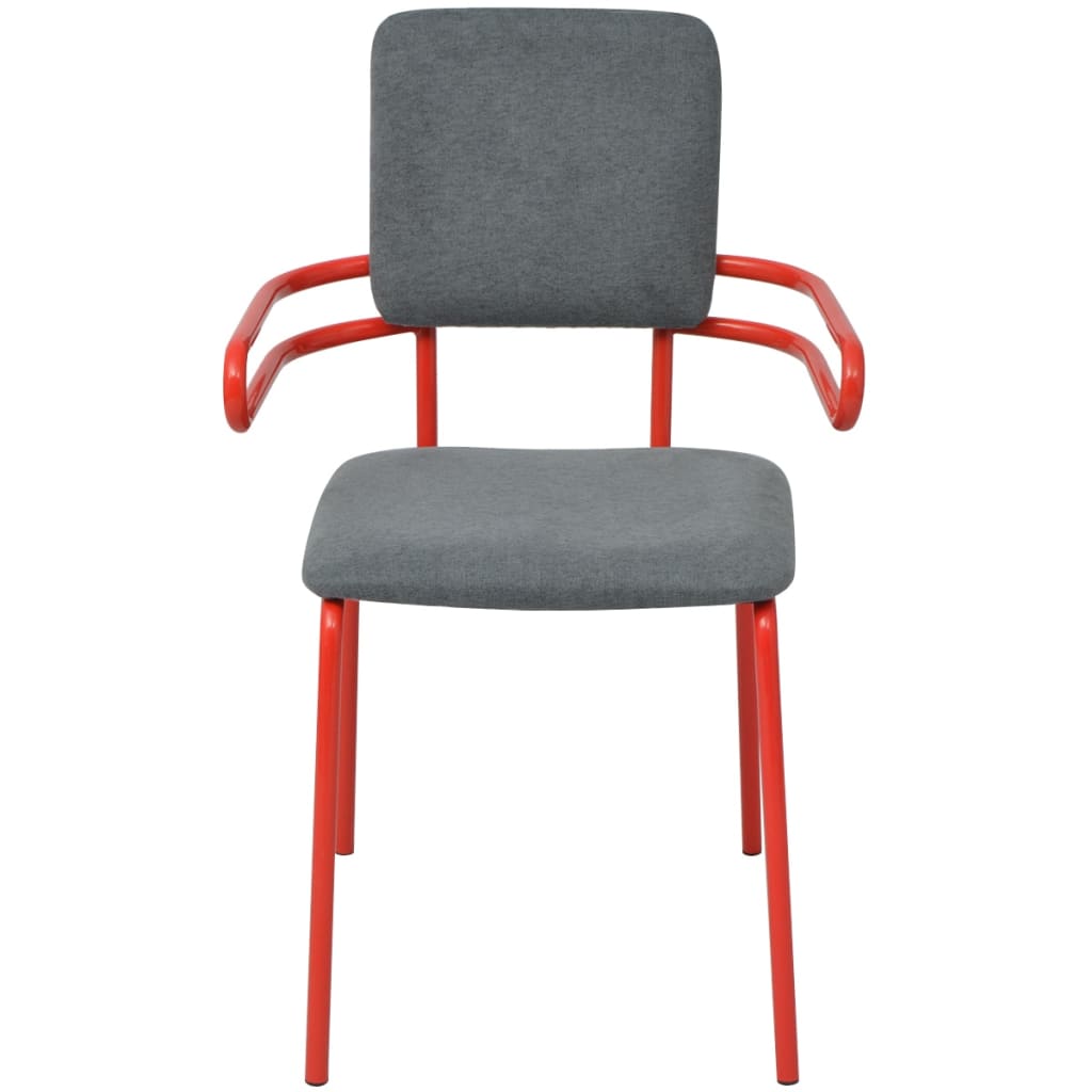 vidaXL Valgomojo kėdės, 6 vnt., raudonos ir pilkos, audinys