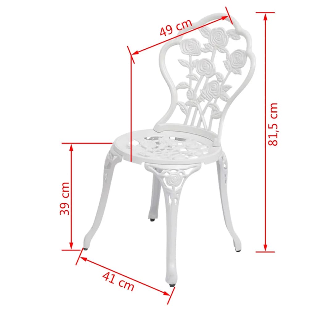 vidaXL Bistro kėdės, 2 vnt., lietas aliuminis, baltos