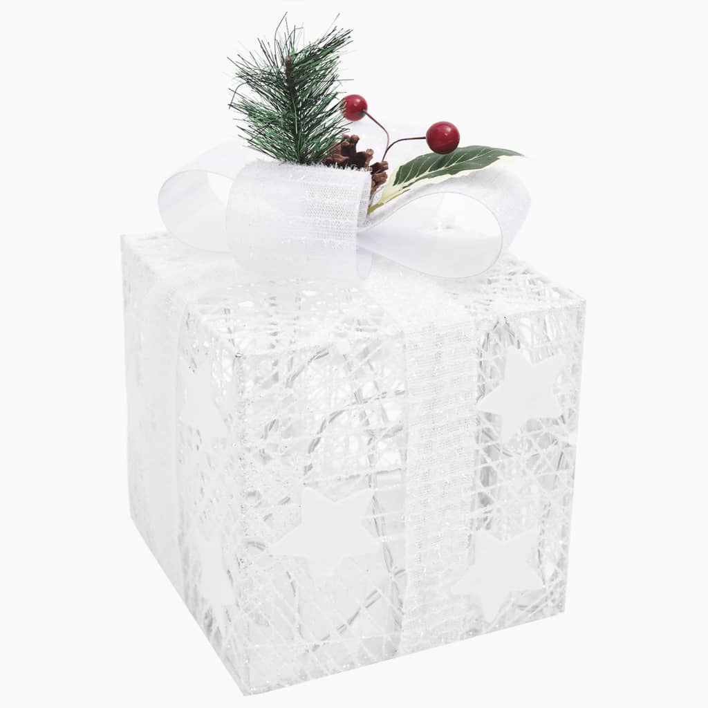 vidaXL Kalėdų dekoracija dovanų dėžutės, 3vnt., baltos spalvos