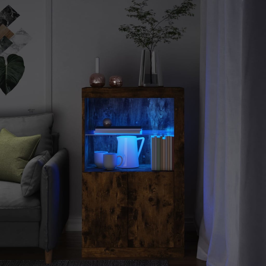 vidaXL Šoninė spintelė su LED lemputėmis, dūminio ąžuolo, mediena