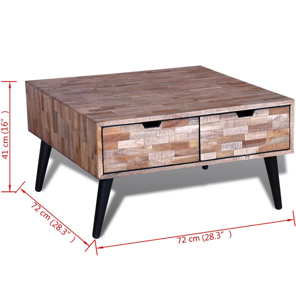 vidaXL Kavos staliukas su 4 stalčiukais, perdirbta tikmedžio mediena