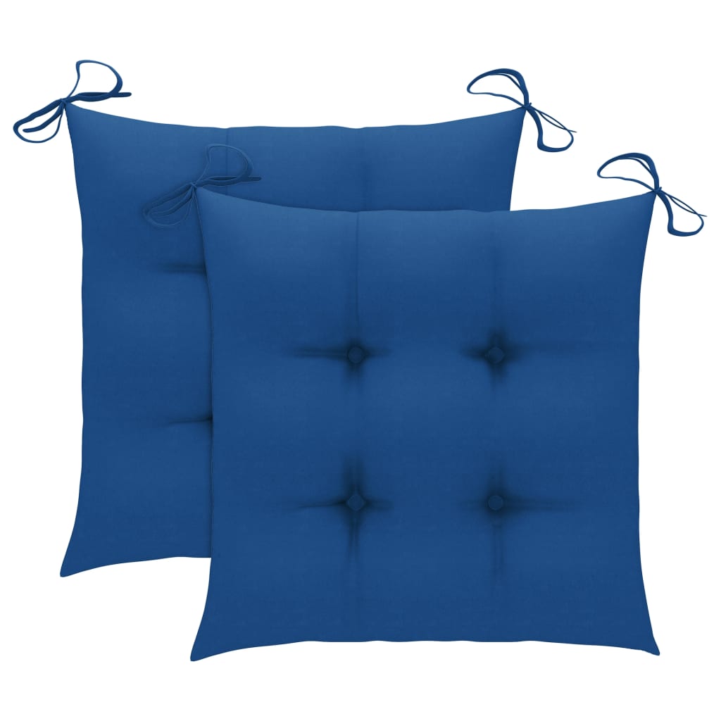 vidaXL Supama kėdė su mėlyna pagalvėle, tikmedžio masyvas
